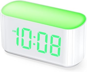 Alarm Clock for Bedrooms, Large Display Digital Clocks with 2 Alarms, 7 Color Larger Night Light, Battery Backup, Dimmer, Adjustable Volume, Easy Snooze (Green)