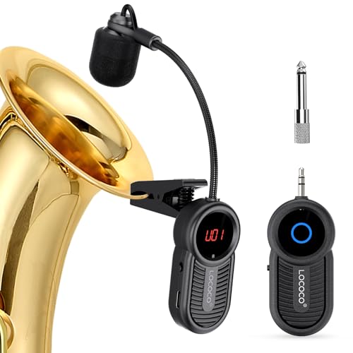 Wireless Saxophone Microphone System for Instruments: UHF Rechargeable Instruments Microphone Receiver and Transmitter - 160ft Range. Plug and Play - Clip-on Mics Suitable for Sax Trumpet, Trombone