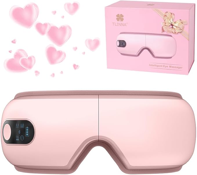 Eye Massager with Airbag Kneading,Constant Temperature Hot Compress, Multi-Frequency Vibration and Bluetooth Music (Blush Pink, Large)