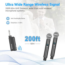 Load image into Gallery viewer, FDUCE Wireless Microphone, UHF Dual Cordless Dynamic Mic System with Rechargeable Receiver, for Karaoke Singing, Wedding, DJ, Party, Speech, Church, Class Use, 200ft (W60)
