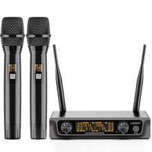 Load image into Gallery viewer, Lococo Wireless Handheld Microphone Karaoke System: Professional UHF Metal Dual Cordless Dynamic Mic Set - Long Transmission Range 200ft with Receiver for Home KTV, DJ Party, Church, Wedding, Meeting
