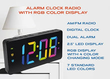 Load image into Gallery viewer, HANNLOMAX HX-160CR PLL FM Radio Alarm Clock, 2.5" LED Display with RGB Color (7 Regular Colors and 4 Dynamic Color Charging Mode), Display Dimmer Function, AC Operation only. (Black)
