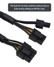 Load image into Gallery viewer, COMeap 8 Pin PCIe Splitter Cable, GPU VGA PCIe Female to Dual 8 Pin (6+2) Male PCI Express Power Adapter Braided Extension 9 inches (23cm)
