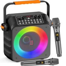 Load image into Gallery viewer, Karaoke Machine for Adults Kids: HWWR Portable Bluetooth Speaker with 2 Wireless Microphones, 6.5&quot; Subwoofer, LED Lights, PA System with Karaoke Microphone Support REC/USB/AUX for Home Party
