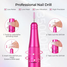Load image into Gallery viewer, Lavinda Portable Nail Drill Professional, 35000 RPM Rechargeable, Electric Nail File Machine for Acrylic Nails, Gel Polishing, and Removing, Cordless Nail Drill for Salon and Home Use (Viva Magenta)
