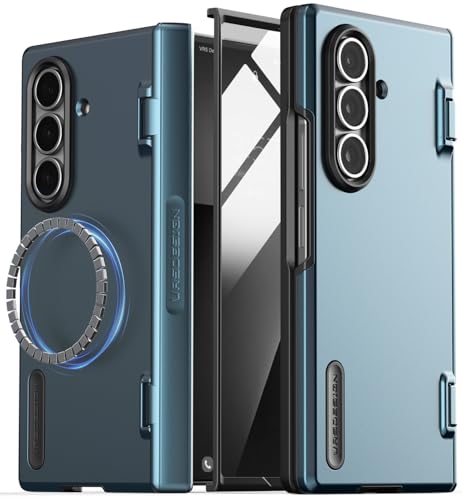 VRS DESIGN Terra Guard Modern for Galaxy Z Fold 7 (2025) – Magnetic Phone Case with Built-in Screen Protector, Rugged Dual Layer Protection & Spring-Loaded Hinge Cover (Ice Blue)