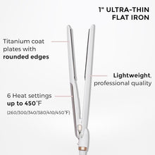 Load image into Gallery viewer, Ultra Thin Titanium Flat Iron Hair Straightener, 1 Inch Double Side Fast Heating Hot Tools for Straightening or Curling, Dual Voltage Real-Time Temperature, White

