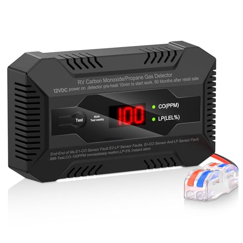 RV Carbon Monoxide and Propane Gas Detector Alarm, LP/CO Leak Alarm with Separate LED Indicator Light,Carbon Monoxide 85dB Safe Warning to Ensure Boat RV Camping Safety Travel, 12 VDC- Black