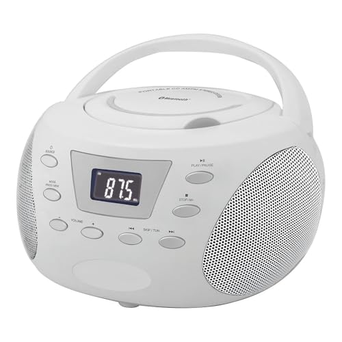 HANNLOMAX HX-332CD Portable CD Boombox, PLL FM Radio, Bluetooth, LCD Display, Aux-in, AC/DC Dual Power Source (White)