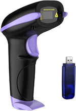 Load image into Gallery viewer, NADAMOO Wireless Barcode Scanner 328 Feet Transmission Distance USB Cordless 1D Laser Automatic Barcode Reader Handhold Bar Code Scanner with USB Receiver for Store, Supermarket, Warehouse - Violet
