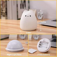 Load image into Gallery viewer, ZKLiLi Cute Cat Lamp, Night Light for Girls Bedroom, Kitty Lamp Birthday Gifts for Kids Baby Toddler Teen Portable Silicone Kawaii Nightlight Nursery Room Decor (Battery Cat)

