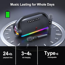 Load image into Gallery viewer, HWWR Karaoke Machine for Adults and Kids, Portable Bluetooth Speaker with Microphones, PA System with 2 Karaoke Microphones, Disco Lights for Home Parties Outdoor, Support USB/AUX/TWS
