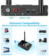 Load image into Gallery viewer, KAIY Bluetooth 5.3 Receiver for Home Stereo, Optical Low Latency &amp; HD Music Audio Bluetooth to RCA Adapter for Stereo/Speakers/Wired Speakers/Home Audio Music Streaming Stereo System, Support AUX/USB
