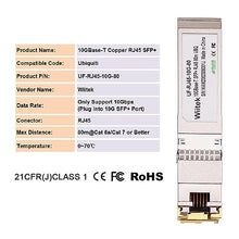 Load image into Gallery viewer, Wiitek 80 Meters, 10G SFP+ to RJ45 Modules, 2.5G/5G/10GBase-T Ethernet Copper RJ45 to SFP+ Transceiver Compatible for Ubiquiti UF-RJ45-10G, Plugin 10Gb SFP+ Port Switch/Router
