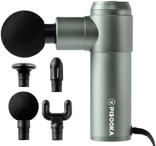 Project Mars PISOOKA X2 Mini Massage Gun, Percussion Massage Gun Deep Tissue, Lightweight Portable Handheld Long Battery Life Massager for Back Pain Relief, Muscle Relaxation, (4 Speed, Dark Green)