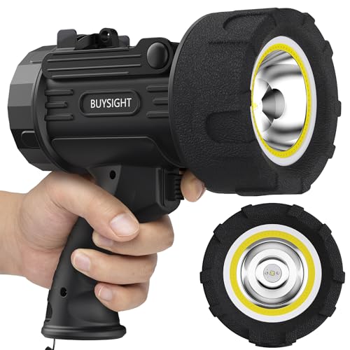 BUYSIGHT Rechargeable Spotlight Flashlight,high lumens Hand held Spotlight Waterproof Flashlight Hunting floodlight with red Filter (Graphite Black-COB)