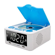 Load image into Gallery viewer, HANNLOMAX HX-300CD Top Loading CD Player, PLL FM Radio, Digital Clock, 1.2&quot; White LED Display, Dual Alarms, Dual USB Ports for 2.1A and 1A Charging, AC/DC Adaptor Included (White_Blue)
