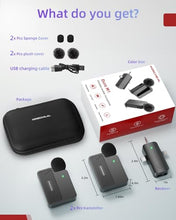 Load image into Gallery viewer, KOSCHEAL 2 Pack Mini Microphone, 3 in 1 Wireless Microphone for iPhone iPad, Camera and Android Devices with Noise Cancellation,Lapel Mic for Video Recording Vlog, YouTube, Interview

