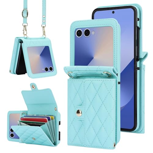 XIMAND for Samsung Galaxy Z Flip 7 Accordion Crossbody Wallet Case, 4 Card Slots, RFID Blocking, and Adjustable Strap - Stylish and Versatile Accessory.(Green)