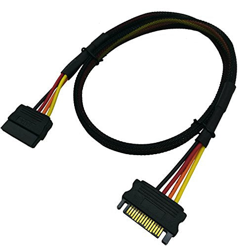 COMeap SATA Power Extension Cable Long, M/F Serial ATA HDD Hard Drive Adapter Sleeved 24-inch(60CM)