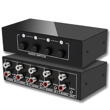 Load image into Gallery viewer, FlyroadUp 3.5mm Aux + RCA L/R Bi-Directional Stereo Audio Switch 4 in 1 Out A/B Analog Audio Switcher Selector
