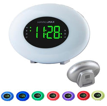 Load image into Gallery viewer, HANNLOMAX HX-162CR AM/FM PLL Radio with Alarm Clock, RGB Mood Light (7 Colors) and Dynamic Mode, 1&quot; LED Display with dimmer Function, AC Operation only (Silver)
