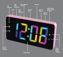 Load image into Gallery viewer, HANNLOMAX HX-160CR PLL FM Radio Alarm Clock, 2.5" LED Display with RGB Color (7 Regular Colors and 4 Dynamic Color Charging Mode), Display Dimmer Function, AC Operation only. (Pink)
