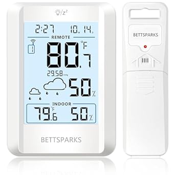 Indoor Outdoor Thermometer Wireless Remote Temperature & Humidity Monitor, Inside Outside Temperature Gauge Battery Powered Home Weather Station with Clock and 330ft Range Remote Sensor for Patio