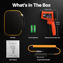 Load image into Gallery viewer, &#39;-58°F to 2732°F Infrared Thermometer Temperature Gun with Thermocouple Probe, 50:1 Laser Temperature Gun for Humidity Measurement, BBQ, AC, High Temp Gun for Engine, Kiln, Forging, Industrial Use

