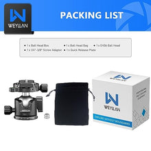 Load image into Gallery viewer, Low Profile Tripod Ball Head, WEYLLAN 36mm Metal Panoramic Camera Tripod Head Mount with Arca 1/4'' Quick Release Plate, Camera Ball Head for Tripod Monopod, Ball Head Tripod Mount Max Load 33lbs/15kg
