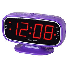 Load image into Gallery viewer, HANNLOMAX HX-153CR PLL AM/FM Radio Alarm Clock, 1.8&quot; LED Display, Bluetooth, Auto Time Sync with Bluetooth, USB Port and SD Card Slot for MP3 Playback, Hi-Lo Dimmer Control, AC Operation only (Purple)
