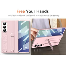 Load image into Gallery viewer, YQODSZ Wrist Strap for Samsung Galaxy Z Fold 7 Case, Finger Strap Full-Body Case with Kickstand Hinge Protection HD Screen Protector Raised Edge Protection Anti-Scratch Stand Cover for Z Fold 7 Pink
