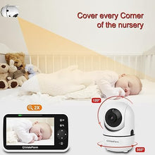 Load image into Gallery viewer, Video Baby Monitor, 5’’ Screen with 30-Hour Battery, Video Baby Monitor with Camera and Audio, Remote Pan-Tilt-Zoom, 2-Way Talk, VOX, Night Vision, 8 Lullabies, 1000ft Range, No WiF
