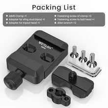 Load image into Gallery viewer, Bipod Arca Mount, ARCA Rail Bipod Adapter Support Atlas NC Bipod and Harris Style, Clamp Compatible Arca Swiss Rails and Quick Release Plates, WEYLLAN AB45 for Tripod Ball Heads
