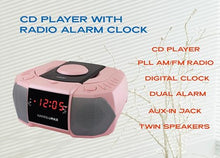 Load image into Gallery viewer, HANNLOMAX HX-334CD CD Player with PLL AM/FM Radio, Digital Clock with Dual Alarm, Red LED Display, Aux-in, AC Operation only. (Pink)
