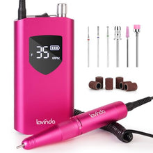 Load image into Gallery viewer, Lavinda Portable Nail Drill Professional, 35000 RPM Rechargeable, Electric Nail File Machine for Acrylic Nails, Gel Polishing, and Removing, Cordless Nail Drill for Salon and Home Use (Viva Magenta)
