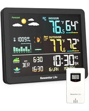 Load image into Gallery viewer, Weather Station Wireless Indoor Outdoor Thermometer, Atomic Clock with Tide Sunrise Sunset Time, Barometer Phase Black
