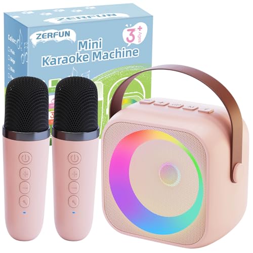 ZERFUN Mini Karaoke Machine Microphone for Kids Adults, Wireless Microphones Rechargeable with Bluetooth Speaker, Toys Gifts Presents for Girls Toddler Birthday Christmas, Pink