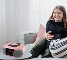Load image into Gallery viewer, HANNLOMAX HX-334CD CD Player with PLL AM/FM Radio, Digital Clock with Dual Alarm, Red LED Display, Aux-in, AC Operation only. (Pink)
