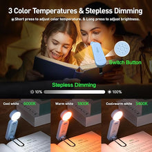 Load image into Gallery viewer, VAVOFO USB Rechargeable Book Light, Blue Light Blocking, Amber Light Clip On Bookmark Shaped Reading Light, Eye Care 6 LEDs Book Light for Bookworms Reading in Bed with 9 Lighting Modes (Light Blue)
