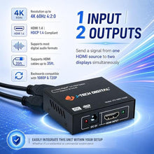 Load image into Gallery viewer, 4K@60 HDMI Splitter 1 in 2 out 1X2 Powered Splitter for Dual Monitors by J-Tech Digital [JTD-MINI-1X2SP], KxMINI_763
