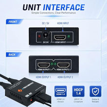 Load image into Gallery viewer, 4K@60 HDMI Splitter 1 in 2 out 1X2 Powered Splitter for Dual Monitors by J-Tech Digital [JTD-MINI-1X2SP], KxMINI_765
