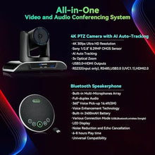 Load image into Gallery viewer, 4K Conference Room Camera System AI Auto-Tracking 4K PTZ Camera 3X Optical Zoom 93 Wide Angle USB3.0 HDMI Output and Wireless Bluetooth Speakerphone with Mics for Conferencing Worship Church Medical, Jet_174
