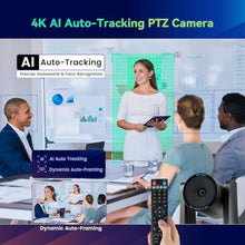 Load image into Gallery viewer, 4K Conference Room Camera System AI Auto-Tracking 4K PTZ Camera 3X Optical Zoom 93 Wide Angle USB3.0 HDMI Output and Wireless Bluetooth Speakerphone with Mics for Conferencing Worship Church Medical, Jet_177
