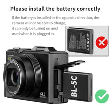 Load image into Gallery viewer, 4K Digital Camera for Photography, 64MP Vlogging Camera for YouTube with 3" 180 Flip Screen, 18X Digital Zoom Point and Shoot Camara with 32GB Micro SD Card for Beginner (Black), YLWCBlack_1489
