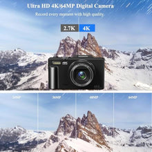 Load image into Gallery viewer, 4K Digital Camera for Photography with WiFi &amp; 18X Digital Zoom, Black_195
