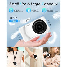 Load image into Gallery viewer, 4K Digital Camera, Wevoor 64MP Point and Shoot Digital Camera with Autofocus, 18X Zoom, 20 Filters, 64GB SD Card, 2000 mAh Battery, 2.8" Screen Compact Vlogging Camera for Beginners Teens Adult(White)_557
