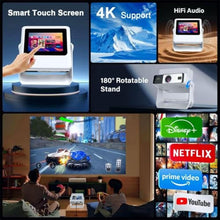 Load image into Gallery viewer, 4K Support Native 1080P Touch Screen Projector with WiFi Bluetooth, Auto Focus Smart Portable Game Projector, Built-in Apps Mini Outdoor Movie Projector for Bedroom Home Theater, White_841
