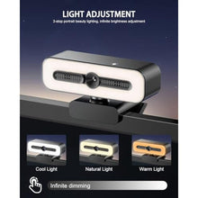 Load image into Gallery viewer, 4K UHD Ring Light Webcam for PC, 1080P Web Camera with Dual AI Noise-Cancelling Mics, Auto Light Correction, Privacy Cover, 73FOV, PDAF Autofocus, Privacy Cover, for Streaming, Conference, Zoom_226
