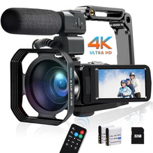 Load image into Gallery viewer, 4K Video Camera Camcorder 48MP 30FPS IR Night Vision WiFi Camera Recorder, 18X Digital Zoom 3" Touch Screen Vlogging Camera for YouTube with Microphone, SD Card, Lens Hood, Stabilizer, Remote Control, Black_1
